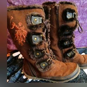 US Polo Association faux fur lined snow boots, Brown.